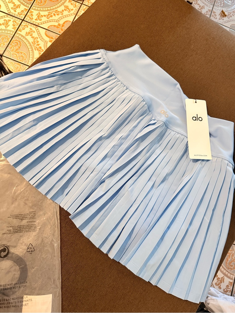 ALO Yoga Light Blue Pleated Skater Skirt